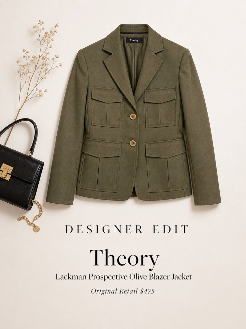 Theory Lackman Prospective Olive Utility Blazer Jacket Size 0 NWOT